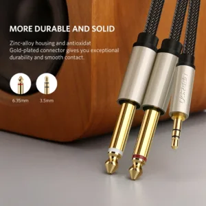 UGREEN 2 Meter 3.5mm TRS to Dual 6.35mm TS Audio Cable (Gray) – AV126