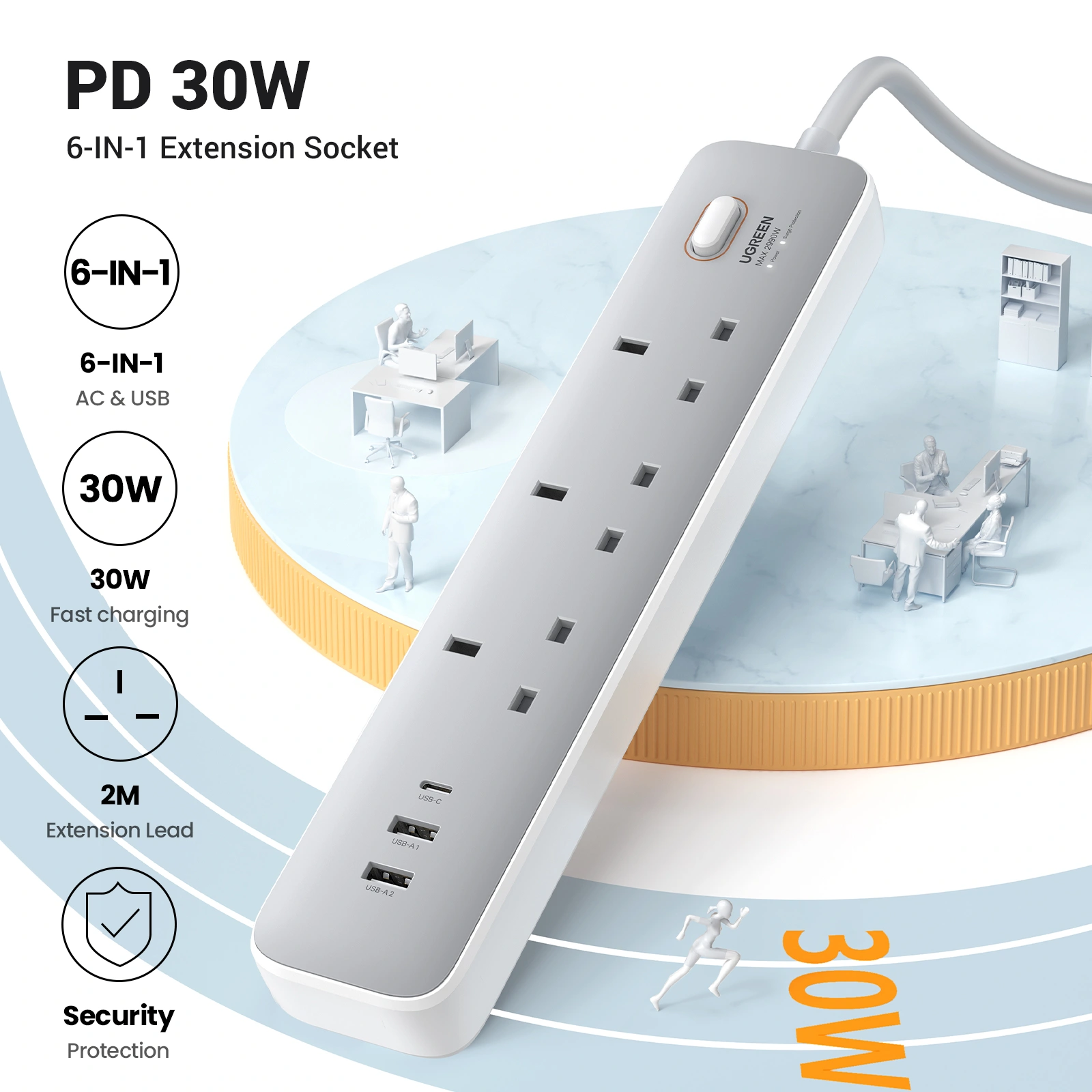 UGREEN-3-Outlet-Surge-Protector-Master-Switch-Extention-Code-With-30W-Type-C-Port-Dual-USB-Ports-2A1C-CD286-Ugreensl-2