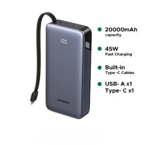 UGREEN 20000mAh 45W Power Bank with Built-in Cable – PB536