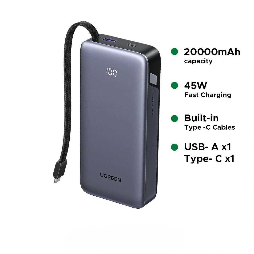 UGREEN-20000mAh-45W-Power-Bank-with-Built-in-Type-C-Cable-PB536-–-PB536-–-55988B-–-1-Year-Warranty