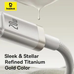 Baseus 1 Meter 20W Titanium Alloy PD Type-C to Lightning Fast Charging Cable – (Galaxy Titanium Gold)
