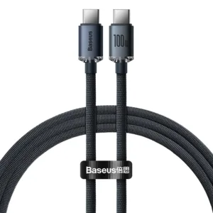 Home Baseus 1.2m Type-C to Type-C 100W Fast Charging Data Cable – Crystal Shine Series – Black