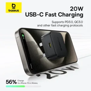 Baseus Palm 20W UK Pin Type-C Fast Charger with Type-c to Type-c 60W Cable